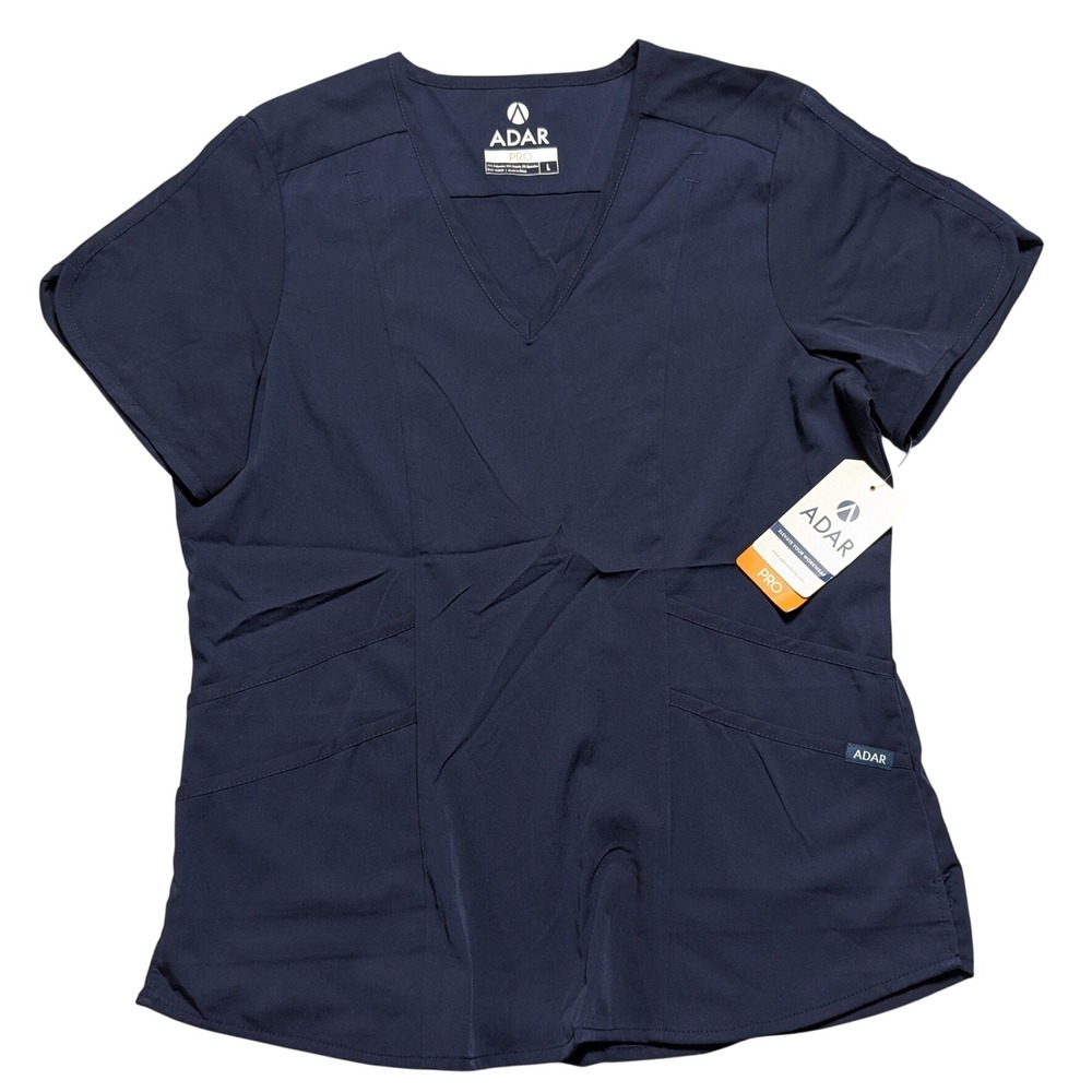 Adar Pro Women Navy Blue V-Neck 4-Pocket Tailored Fit Scrub Top P9100 Large NEW